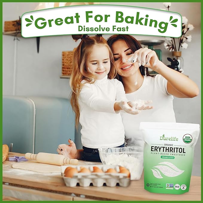 Durelife USDA organic erythritol sweetener, non gmo verified, Keto certified, No After Taste, Kosher, Zero Calorie Plant-Based Sugar Alternative 5 LB