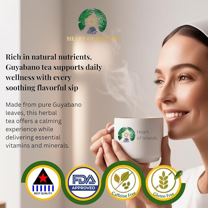 Heart of Islands KOSHER & HALAL Certified Soursop Tea Bags (2g Each) – Premium Guyabano (Graviola) Leaves from the Philippines – Organic Herbal Tea Bags Caffeine Free with Zero Calories 15 Count - Pack of 3