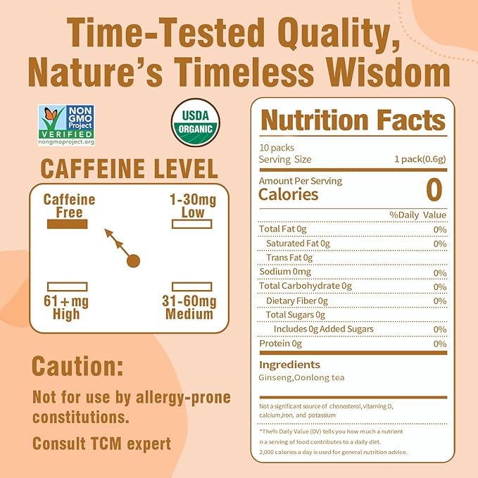 SAIPIN Ginseng Tea, 10 Pack 100% Pure Organic Ginseng Powder, No Additives, Non-GMO, Premium Instant Tea, Kidney, Energy & Immune tea for Women & Men, freeze-dried powder, Hot And Cold Soluble