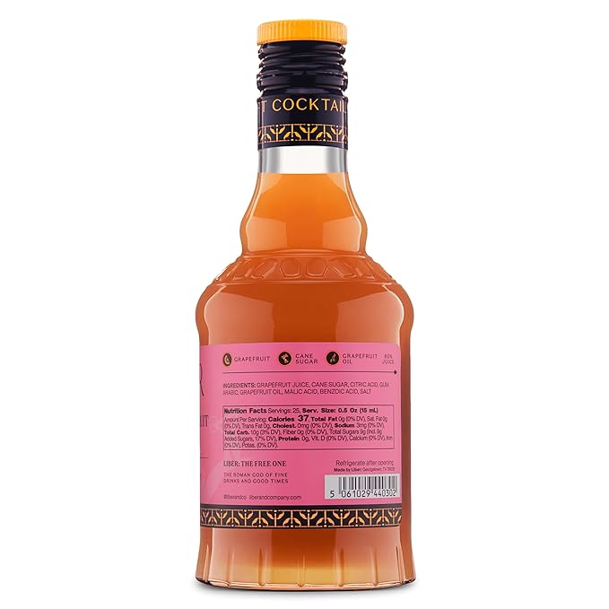 Liber & Co. Rio Red Grapefruit Cordial - Craft Cocktail Mixer with 60% Texas Grapefruit Juice & Cold-Pressed Essential Oils - Perfect for Palomas, Hemingway Daiquiris & Tequila Cocktails - Makes 25 Drinks (12.7 oz)