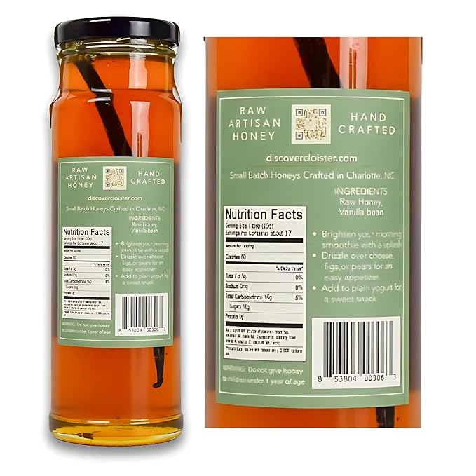 Cloister Honey Infused Honey - Vanilla (12 oz) | Hand Crafted | Raw Artisan Honey | 100% Pure, Raw & Unfiltered | All Natural | Made in USA |