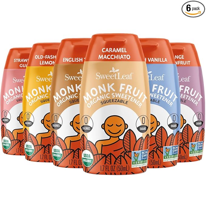 SweetLeaf Liquid Monk Fruit - Variety Pack, Monk Fruit Liquid Sweetener Drops, Organic Monk Fruit Extract, Zero Calorie Sweetener, Sugar Free, Keto Friendly, Erythritol Free - 1.7 Fl Oz (6-Pack)