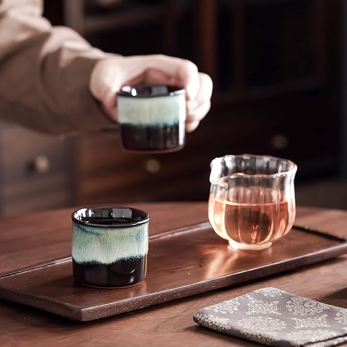 Japanese Tea Cups Set of 6 Ceramic Tea Cups, 2.5 Ounces Ceramic Cups, Matcha Cups(magic interior&exterior)