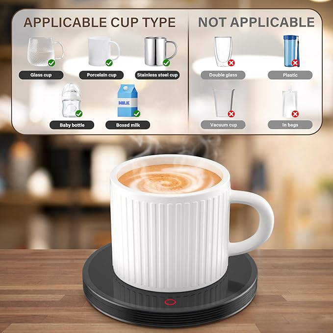 GLSY Coffee Cup Warmer, Mug Warmer for Desk, Electric Cup Beverage Warmer Plate with 2 Temperature Settings for Tea, Water, Cocoa, Milk, Auto Power Off (Round Black)
