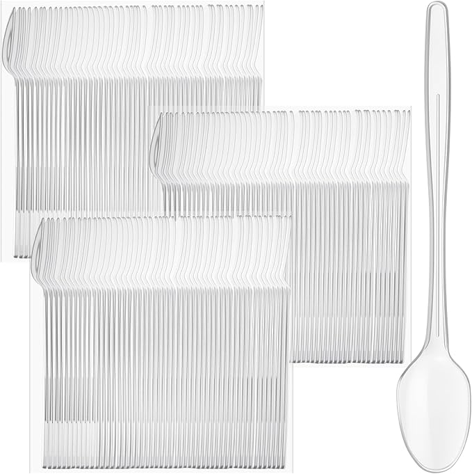 300 Pcs Extra Long Spoons for Ice Cream Floats Plastic Sundae Spoons Bulk 8 Inch Long Handle Spoon Heavy Duty for Ice Cream Milkshakes Tea Cocktails Root Beer Float and Tall Beverages (Clear)