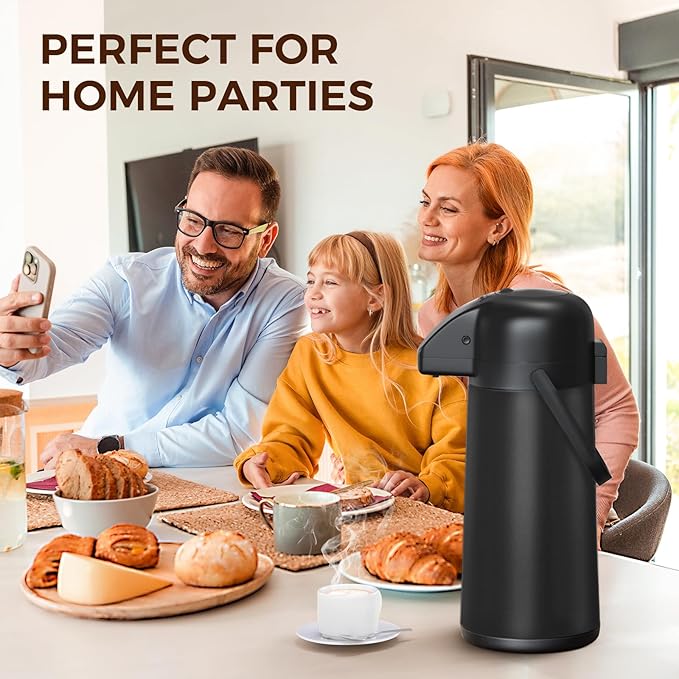 Coffee Carafe for Keeping Hot - Gezoss 102OZ / 3L Airpot Coffee Dispenser with Pump - Large Coffee Thermos for Hot Drinks Tea Liquid - Insulated Stainless Steel Hot Water Beverage for Parties,Black