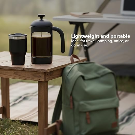 OVENTE French Press Coffee Maker 20 Ounce with Heat Resistant Borosilicate Glass & Stainless Steel 4-Level Filtration System, Portable Cold Brew Coffee Maker for Travel, Camping or Gift, Black FPB20B