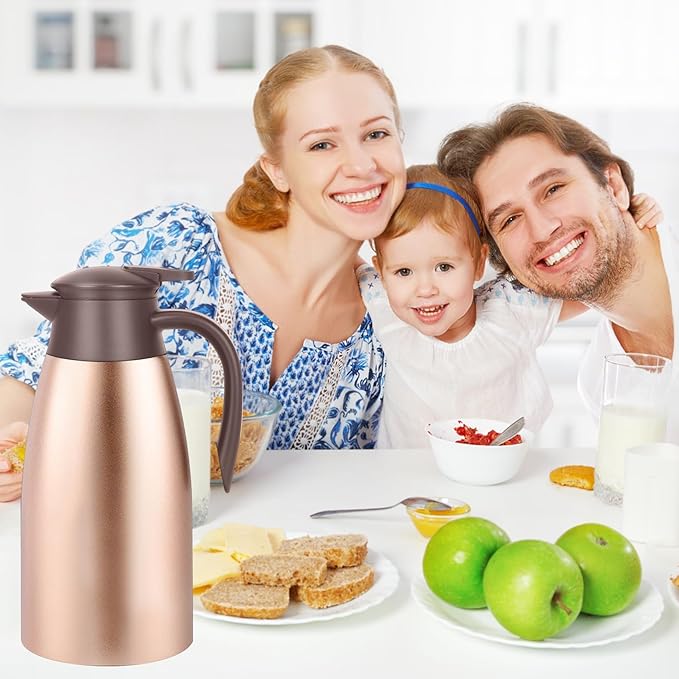 68oz Thermal Coffee Carafe, Stainless Steel Coffee Carafes for Keeping Hot, Airpot Insulated Tea Pot Dispenser for Hot Water, Tea, Hot Beverage - Keep 12 Hours Hot, 24 Hours Cold, Champagne Gold