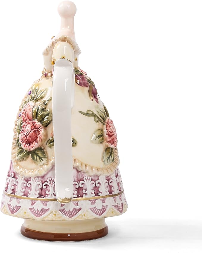 Large Ceramic Teapot and Coffee Pot with Lid, 3D Embossed Victoria Pink Rose Flowers Decorative Teapot(Red）