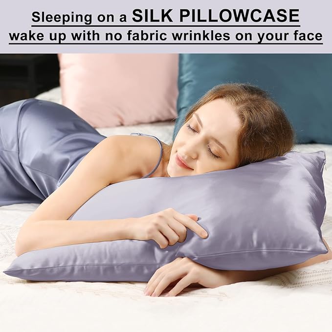 Ravmix Silk Pillow Cases with Zipper, 21momme Mulberry Silk Pillowcase for Hair Skin Health, Soft Smooth Breathable Cool Pillow Cover for Beauty Sleep with Gift Box 1PC(King 20"x36", Lilac)