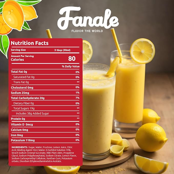 Fanale Premium Flavoring Concentrated Syrup for Bubble Tea 11 lb | Lemon Flavor Syrup | for Boba Tea, Smoothies, Slushes, Desserts | 11lb | SRP120