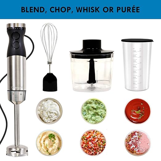 Kenmore Immersion Blender - Handheld Stick Mixer, Electric Hand Blender with Stainless Steel Shaft, Whisk, Variable Speed for Smoothies, Milkshakes, Baby Food, Puree, Batidora de Inmersión
