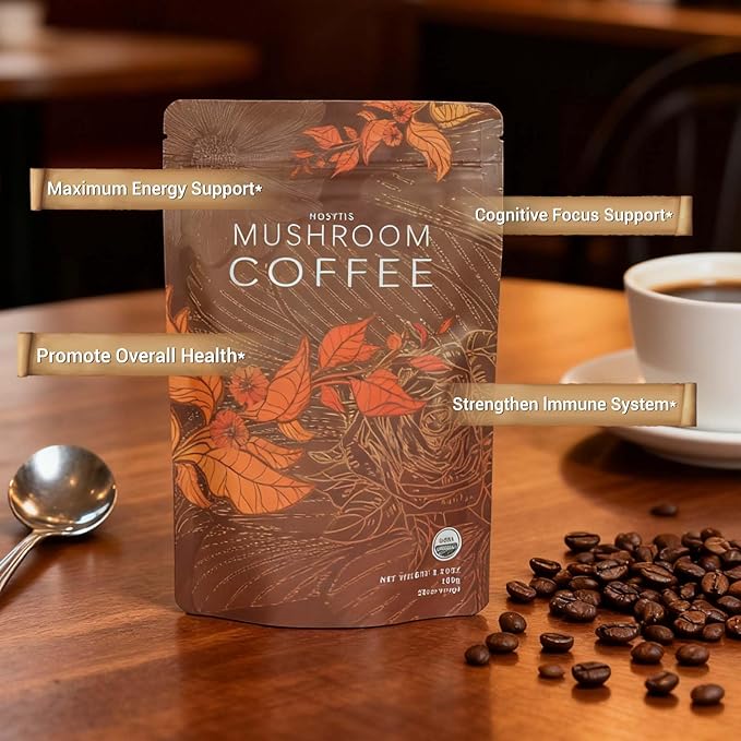 Organic Instant Mushroom Coffee with Lion's Mane, Reishi, Cordyceps, Shiitake, King Trumpet & Turkey Tail Coffee,30 Servings 6.35 oz for Greater Energy, More Focus, Better Digestion, and Gut Support(2 Pack)