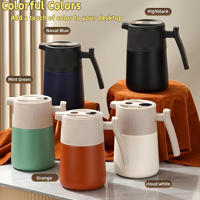 mint green SUS316 Safe edible materials teapot, 64oz large capacity, Can display temperature, vacuum insulation, suitable for hot water, tea, coffee, drinks, ice cubes, etc.