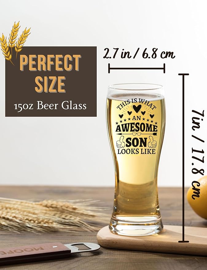 Onebttl Son Gifts from Mom, Beer Pint Glass Mug 15oz/440ml