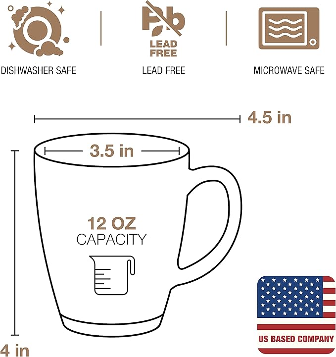 Eparé 12 oz Clear Tempered Glass Coffee Mugs Set of 6 for Hot Beverages - Durable - Giftable Tea & Coffee Glass Cup with Handle