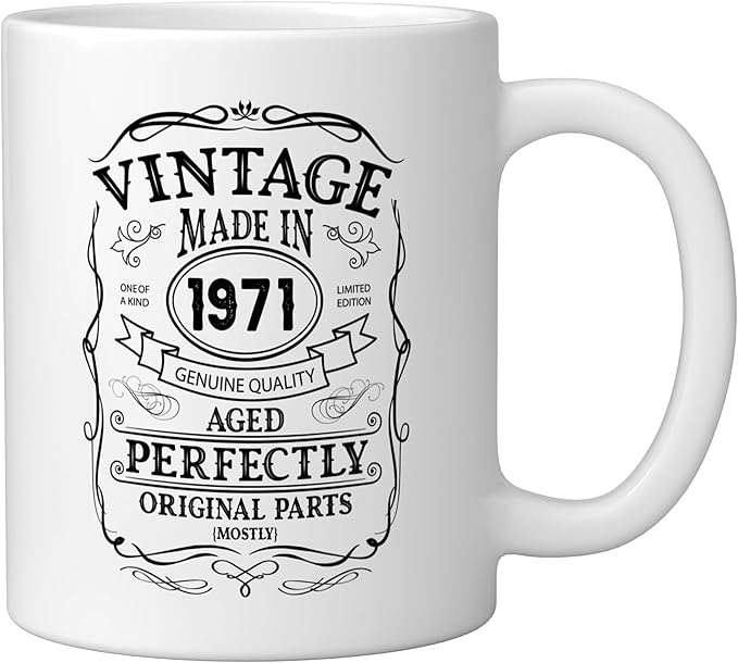 54th birthday, retro Vintage Design, man, woman 1971 Ceramic Mug, White