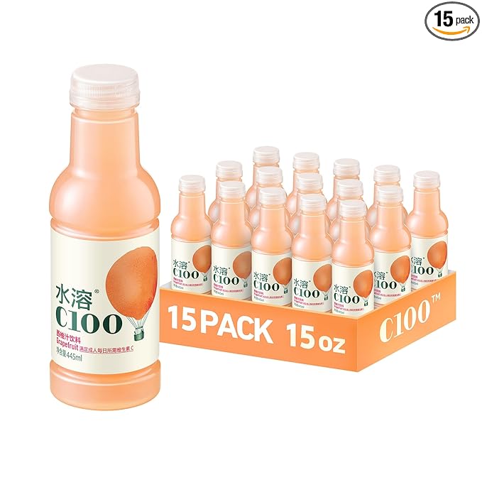 C100 Grapefruit Flavored Composite Juice Drink，100mg Vitamin C Per Bottle, 12% Real Fruit Juice, -15 fl oz, 445mL, 15 Pack