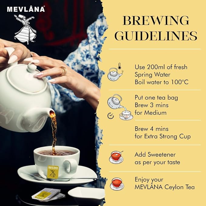 Mevlâna Pure Ceylon Tea Bags - Luxurious Blend | Premium Hand-Picked Black Tea with Rich Aroma & Flavor | Authentic Sri Lankan Tea
