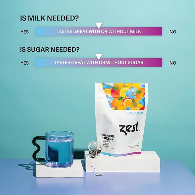 Zest Energy Tea Bags – Blue Lady Passion Fruit Black Tea – High Caffeine Tea for Morning Energy, Focus & Clarity – Natural Caffeinated Tea with 150mg Caffeine – 20Ct Pack – Non-GMO & Keto Friendly