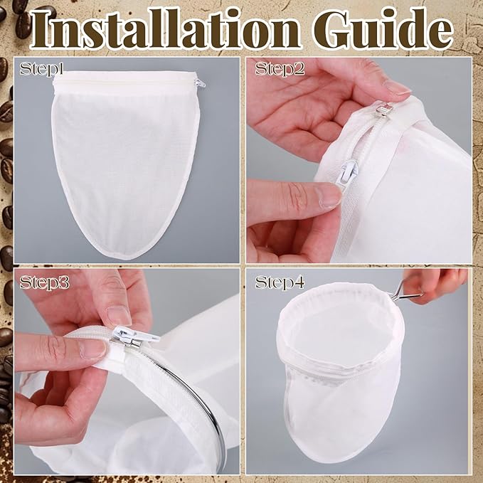 3 Pack Fine Mesh Strainer Bags Stainless Steel Handle 9.5" x 5.3" Large Reusable Cloth Tea Filter Sock Traditional Thai Tea Filter with Reusable Strainer Bag (Small)
