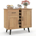 Buffet Cabinet with Storage, Liquor Cabinet w/ 6-Bottle Wine Rack, 1 Drawer & 2 Doors, Wood Buffets & Sideboards, Farmhouse Coffee Bar Table for Kitchen, Dining Living Room, Entryway (Natural)