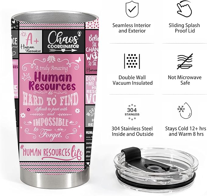 Human Resources Gifts, HR Gifts for Women, Human Resources Professional Day Gifts, HR Co Worker gifts, 20oz Stainless Steel Tumbler with Lid Straw, Pink