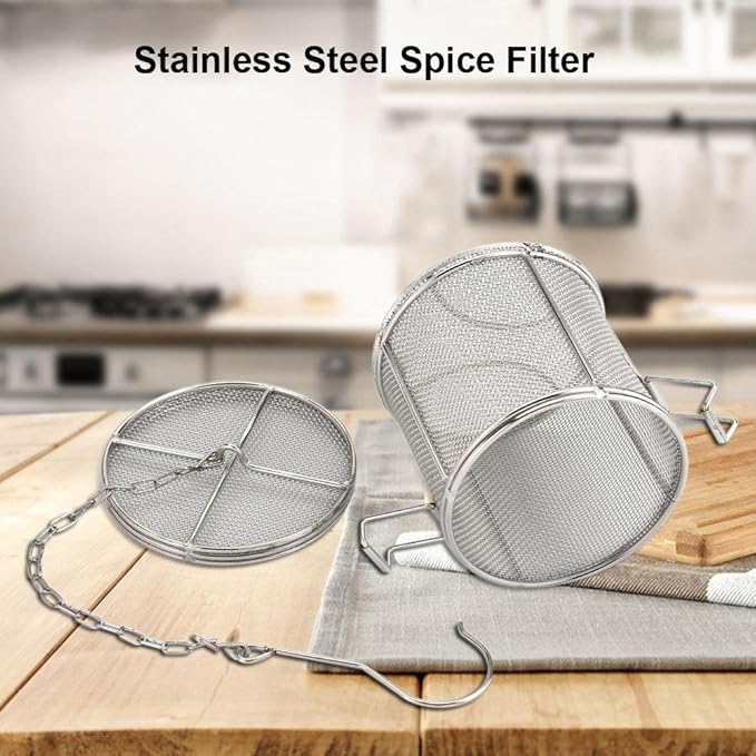 Tea Infuser, Stainless Steel Construction Wire Mesh Design Multifunctional Use, Seasoning Strainer Basket Filter, Silver 10x10cm, for Kitchen Cooking Tea Soup Infusion