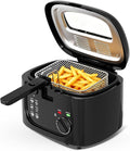 1500W Electric Deep Fryer with Adjustable Temperature Control, 2.5L Non-Stick Basket & Viewing Window, Folding Handle and Locking Cover for Easy Storage, Black