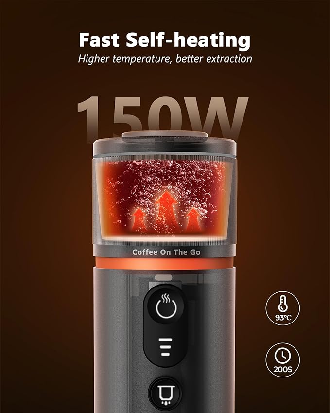 CONQUECO Portable Espresso Coffee Machine: 12V Electric Small Travel Expresso Maker - Self Heating 8 Cups Battery Powered Compatible for Nespresso Capsule - for Camping RV Hiking Office (Brown)