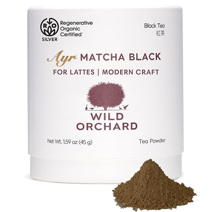 Wild Orchard Ayr Matcha Black from Jeju Island - Premium Tea - 100% Regenerative Organic Certified - Premium Grade Black Matcha Tea Powder Cultivated on Jeju Island in South Korea