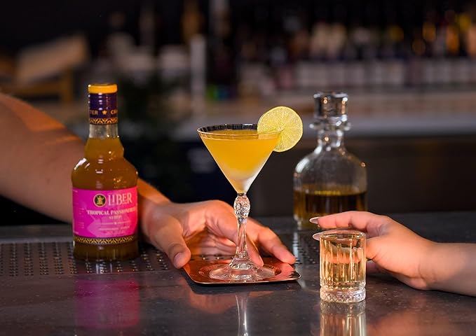 Liber & Co. Tropical Passion Fruit Syrup - Makes 25 Drinks - 50% Passionfruit Juice - Perfect for Craft Cocktails, Hurricanes, Margaritas, Tiki Drinks & Sodas (12.7 oz)