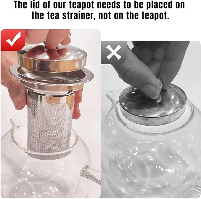 PARACITY Glass Teapot Stovetop 34OZ/1000ml, Tea pot with Removable 18/8 Stainless Steel Infuser, Borosilicate Clear Tea Kettle, Teapot Blooming and Loose Leaf Tea Maker Tea Brewer for Camping, Travel