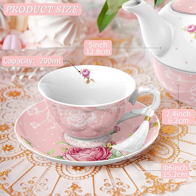 London Boutique Tea Cup and Saucer Set 1 Afternoon Tea Set New Bone China Vintage Flora Gift Box 200m (Pink)