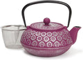 Juvale Cast Iron Tea Kettle with Infuser - Stovetop Brewing & Heat Retention - Floral Purple Cast Iron Teapot - Built-In Loose-Leaf Tea Infuser Pot - 34 oz, Medium