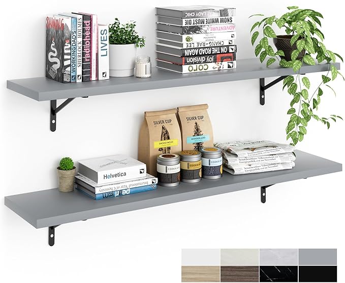 Kaboon 45 inch Long 10 inch Deep Floating Shelves for Wall Set of 2, Large Open Shelves Wall Mounted, Space Saving Home and Commercial Use, Gray