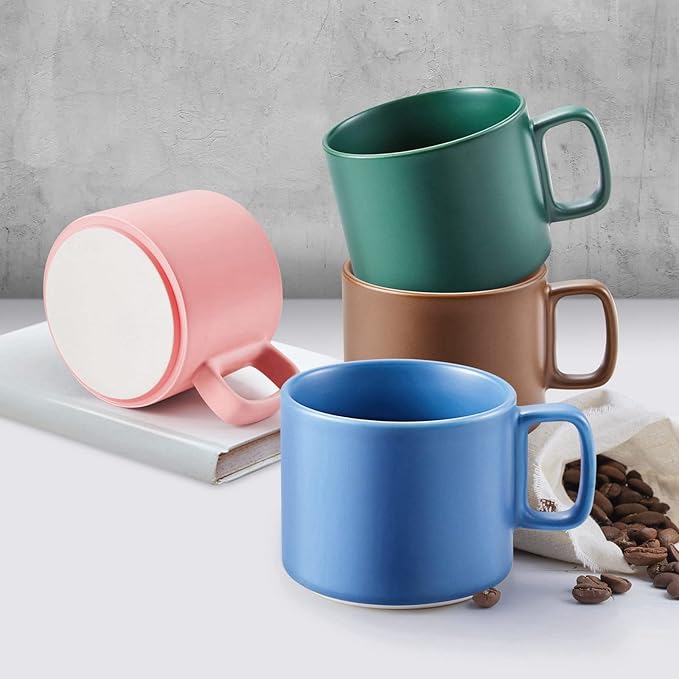 VOBAGA Coffee Mug 11 oz Tea Cup with Flat-Bottom Warming Coffee Milk for Office and Home (Light Blue)