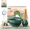 Clay&Fire Matcha Whisk Set，9 Pcs Ceramic Matcha Set, 15 OZ Matcha Bowl with Spout and Whisk，Matcha Kit for Friend, Ideal Gift for Matcha Lover（Dark Green）