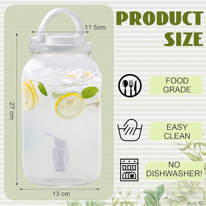 Havawish 2 Pcs 1 Gallon Plastic Beverage Dispenser with Spigot Clear Summer Kitchen Fridge Drink Dispenser for Parties Lemonade Juice Tea Beer Cold Water(White,Cylinder)