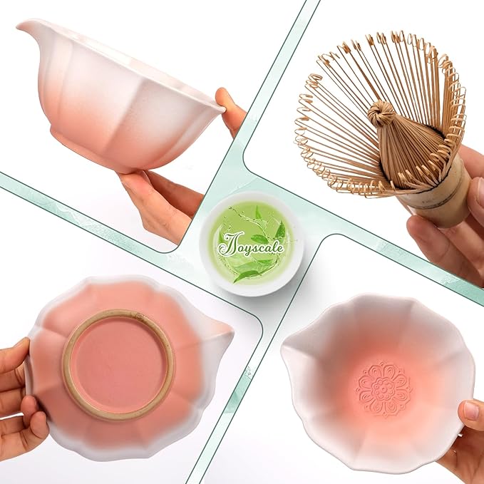 Joyscale Matcha Whisk Set Pink, Matcha Set Whisk And Bowl, 8 Pcs Matcha Kit Set(Lotus Design), 11 OZ, Japanese Matcha Tea Set, Matcha Making Kit Gifts for Tea Lovers(Gradient Pink)