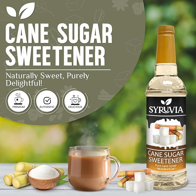 Syruvia Coffee Syrup, Cane Sugar Sweetener Flavored Syrup for Drinks, Lattes, and Desserts – 25.4 fl oz