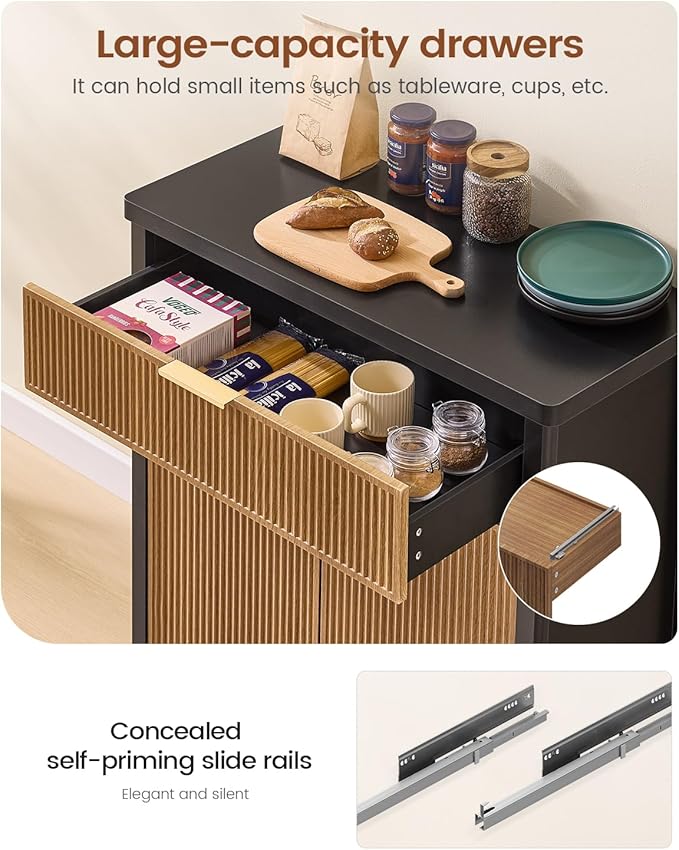 AOGLLATI Sideboard Buffet Storage Cabinet,Buffet Table with Storage & Doors and Drawer, Coffee Bar Cabinet for Kitchen Entryway Living Room, Wood&Black