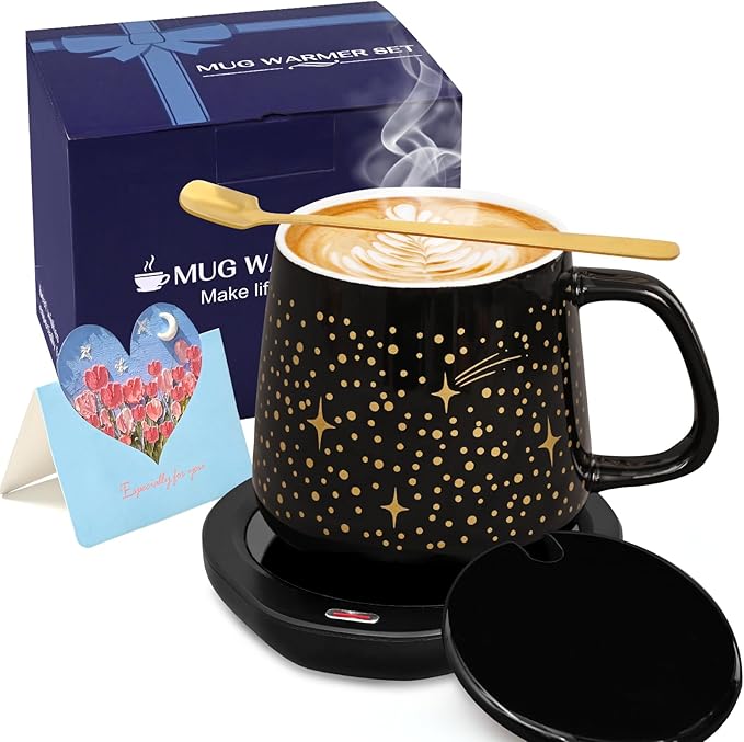 Waipfaru Coffee Mug Warmer Set, 2 Temperature Control & Auto Shut Off Mug Warmer for Desk, Gifts for Women, Heated Coffee Cup for Office, Home, Gift Set for Birthday, Christmas
