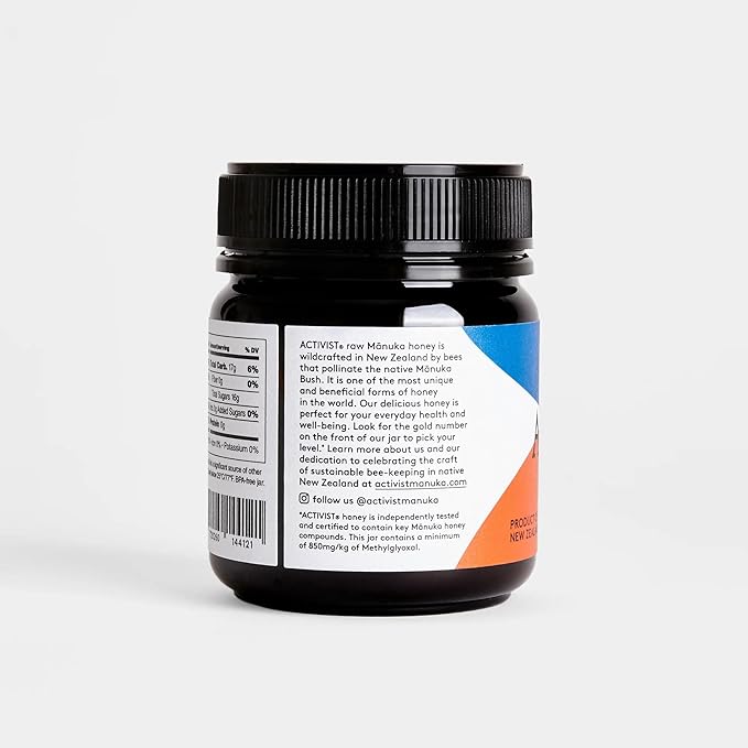 ACTIVIST Raw Manuka Honey 850+MGO | Product of New Zealand | Certified Non-GMO | BPA-Free Jar (8.8 oz| 250 g)