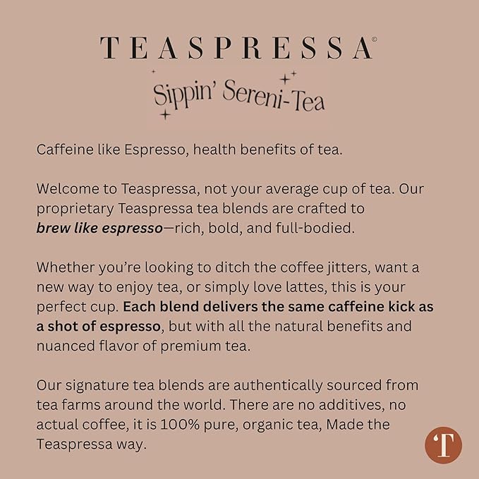 Teaspressa Organic Green Gold Green Tea - Brews Like Espresso - Bold, Rich, Full-Bodied - Naturally Caffeinated - Make Tea Lattes at Home - Vegan & Gluten-Free - Barista Quality - Makes 30 Cups - Great Gift Idea