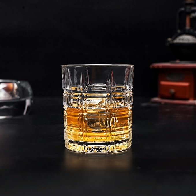 KANARS Crystal Whiskey Glasses - 10 Oz Rock Glasses in Luxury Gift Box - Set of 4 Lowball Bourbon Glass Tumbler for Birthday, Wedding Anniversary, Christmas and Retirement
