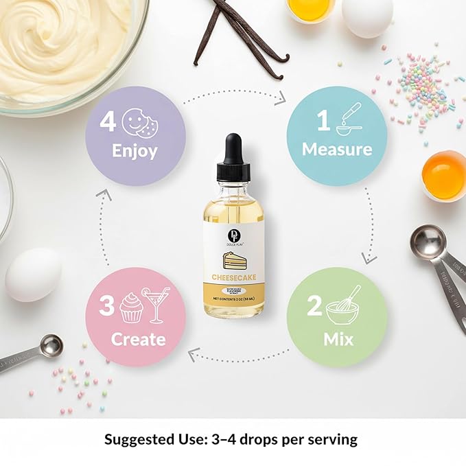 Dolce Flav Cheesecake Extract – 2 Ounce Water-Soluble Kosher, Sugar-Free, Concentrated Creamy Flavor for Desserts, Frostings & Pastries, Includes Measured Dropper