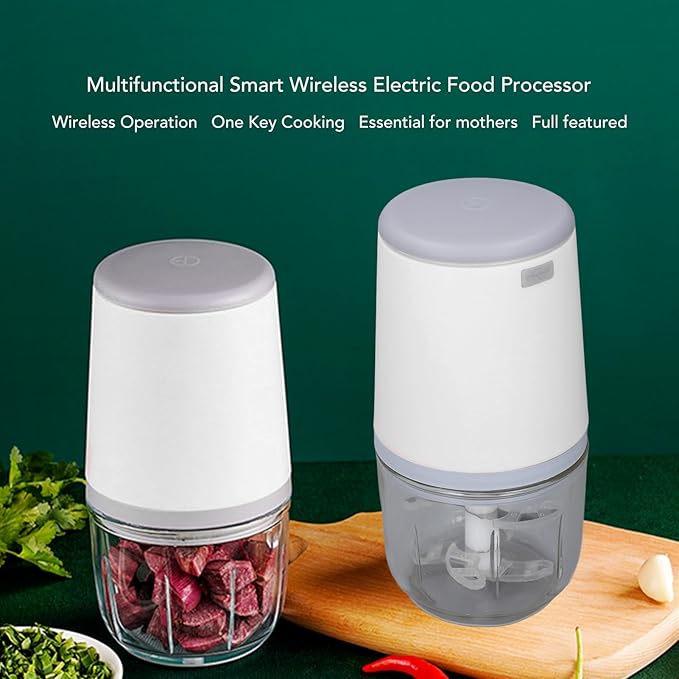 300ML Mini Food Processor, Cordless Electric Food Chopper for Vegetables Fruits Meat, Baby Food Preparer Includes Blade, Container and Charging Cable (Blanco)