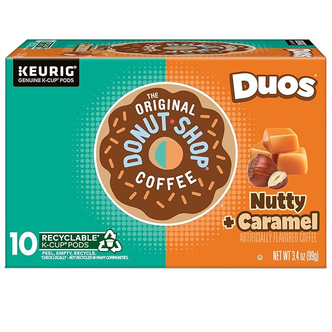 The Original Donut Shop Duos Nutty + Caramel Coffee, Keurig Single Serve K-Cup Pods, Light Roast Coffee, 60 Count, (6 Packs of 10)