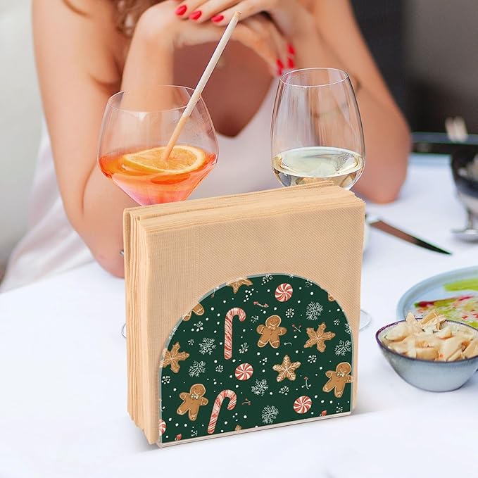 Christmas Gingerbread Snowflakes Napkin Holder for Table Paper Cocktail Napkin Holders for Kitchen Dinning Acrylic Dinner Napkin Dispenser for Dinner Home Decor Bar 2 Pack